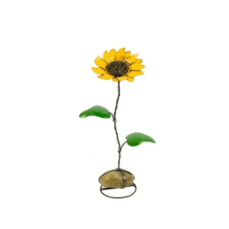 RUSTIC ARROW Sunflower with Rock Base Metal Art 10207